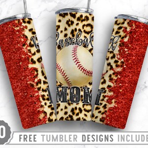 20oz Baseball Mom Skinny Tumbler Sublimation Png, Baseball, Leopard, Grunge, Dirty, Glitter,Sublimation,Straight &Tapered Tumbler Png Design