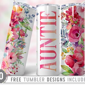 20oz Auntie Skinny Tumbler Sublimation Png, Maman, Mama, Roses, Fleurs, Groovy, Boho, Floral, Png, Straight & Tapered Tumbler Png Design