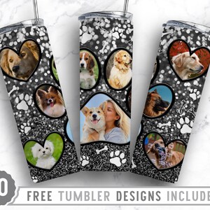 20oz Dog Paw Photo Frame Skinny Tumbler Sublimation Png, Dog Picture Mama, Collage, Glitter,Sublimation,Straight &Tapered Tumbler Png Design