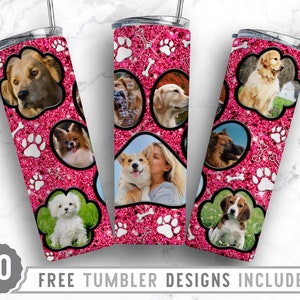 20oz Dog Paw Photo Frame Skinny Tumbler Sublimation Png, Dog Picture Frame, Collage,Glitter,Sublimation,Straight &Tapered Tumbler Png Design