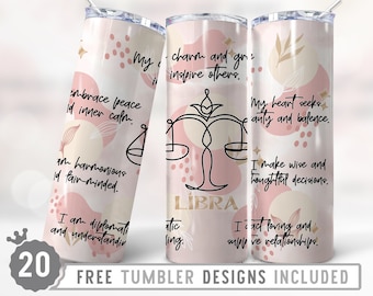 20oz Zodiac Signs Libra Skinny Tumbler Wrap Png, Libra Affirmation 20oz Tumbler, Horoscope,Astrology,Star Sign,Wrap Straight&Tapered Tumbler