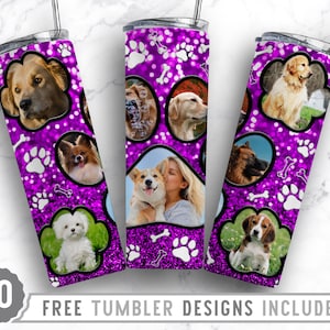 20oz Dog Paw Photo Frame Skinny Tumbler Sublimation Png, Dog Picture Frame, Collage,Glitter,Sublimation,Straight &Tapered Tumbler Png Design