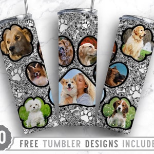 20oz Dog Paw Photo Frame Skinny Tumbler Sublimation Png, Dog Picture Frame, Collage,Glitter,Sublimation,Straight &Tapered Tumbler Png Design