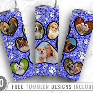 20oz Dog Paw Photo Frame Skinny Tumbler Sublimation Png, Dog Picture Mama, Collage, Glitter,Sublimation,Straight &Tapered Tumbler Png Design