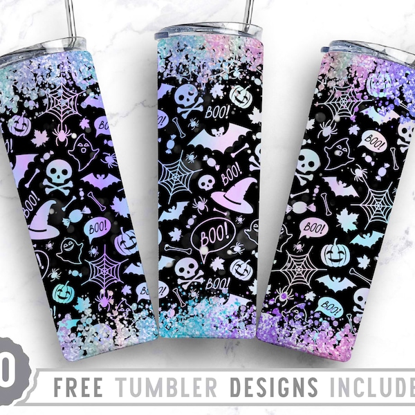 20 Unzen Boo Halloween Skinny Tumbler Sublimation Png, Spinne, Fledermaus, Geist, beängstigend, Sublimation, Png, Wrap Sublimation Straight & Tapered Tumbler