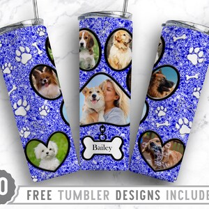 20oz Dog Paw Photo Frame Skinny Tumbler Sublimation Png, Dog Memorial Picture, Collage, Glitter, Png, Straight &Tapered Tumbler Png Design