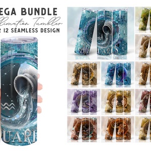 Mega Bundle 20oz Zodiac Signs Skinny Tumbler Wrap Png, Celestial Affirmation 20oz Tumbler, Horoscope, Star Sign,Straight&Tapered Tumblers