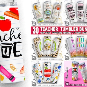 Big Teacher Bundle, 30 20 oz Teach Love Inspire Skinny Tumbler Sublimation Png, Teacher Life, Pencil, Apple, Teacher Appreciation, Sublimation