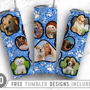 20oz Dog Paw Photo Frame Skinny Tumbler Sublimation Png, Dog Picture Frame, Collage,Glitter,Sublimation,Straight &Tapered Tumbler Png Design