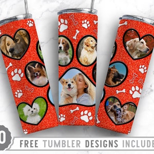 20oz Dog Paw Photo Frame Skinny Tumbler Sublimation Png, Dog Picture Mama, Collage, Glitter,Sublimation,Straight &Tapered Tumbler Png Design