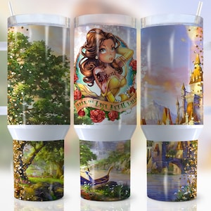 40oz Princess Beauty Quencher Tumbler Wrap, Cartoon Character Png, Princess, Beast, Anime, Love, Wrap, Sublimation, Seamless, Tumbler Design