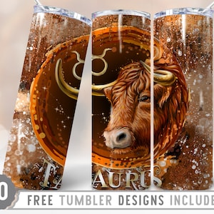 20oz Zodiac Signs Taurus Skinny Tumbler Wrap Png, Taurus Affirmation 20oz Tumbler, Horoscope, Astrology, Wrap Straight&Tapered Tumblers
