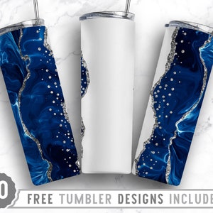 20oz Blue Silver Agate Skinny Tumbler Sublimation Png, Milkyway, Marble, Glitter, Print, Pattern, Png, Straight &Tapered Tumbler Png Design