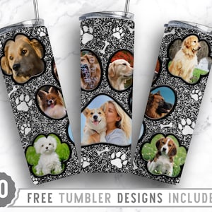 20oz Dog Paw Photo Frame Skinny Tumbler Sublimation Png, Dog Picture Mama, Collage, Glitter,Sublimation,Straight &Tapered Tumbler Png Design