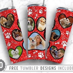 20oz Dog Paw Photo Frame Skinny Tumbler Sublimation Png, Dog Picture Mama, Collage, Glitter,Sublimation,Straight &Tapered Tumbler Png Design