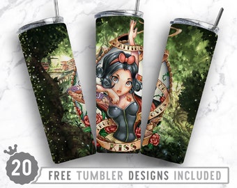 20oz Princess Snow Skinny Tumbler Sublimation Png, Cartoon Character, Princess Snow White, Love, Png, Straight &Tapered Tumbler Png Design