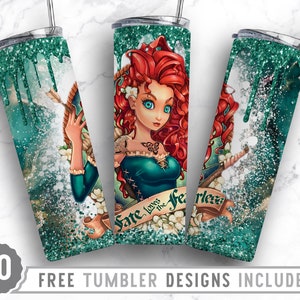 20oz Princess Brave Skinny Tumbler Sublimation Png, Cartoon Character Png, Princess Merida, Anime, Love,Straight &Tapered Tumbler Png Design