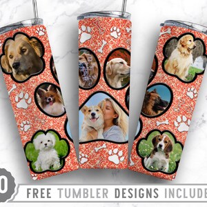 20oz Dog Paw Photo Frame Skinny Tumbler Sublimation Png, Dog Picture Mama, Collage, Glitter,Sublimation,Straight &Tapered Tumbler Png Design