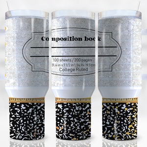 40 Unzen Lehrer Quencher Tumbler Wrap, Komposition Notizbuch, Zurück in die Schule, Notebook Label, Wrap, Sublimation, Png, Seamless, Tumbler Design