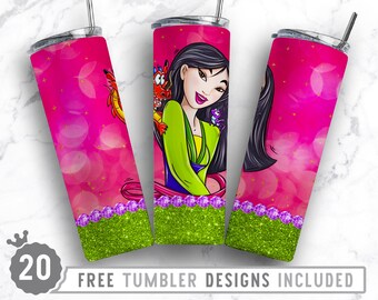 20oz Princess Tumbler Png, Cartoon Character, Princess, Movie Character, Castle, Birthday, Sublimation, Straight &Tapered Tumbler Png Design