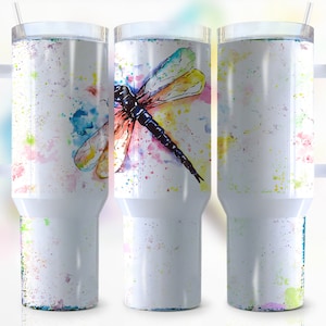 40oz Dragonfly Quencher Tumbler Wrap, Watercolor, Colorful, Dragonflies, Dandelion, Flower, Wrap,Sublimation,Tumbler Design,Digital Download