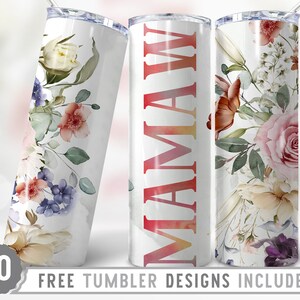 20oz Mamaw Skinny Tumbler Sublimación Png, Mami, Mamá, Rosas, Flores, Groovy, Floral, Sublimación, Png, Vaso Recto y Cónico Diseño Png