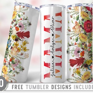 20oz Mama Skinny Tumbler Sublimación Png, Mamá, Día de la Madre, Rosas, Flores, Groovy, Boho, Floral, Png, Vaso Recto y Cónico Diseño Png
