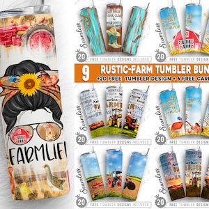 Big Farm Bundle, 9 20oz Rustic FarmSkinny Tumbler Sublimation Png, Farm Life, Autumn, Farming, Animals, Straight &Tapered Tumbler Png Design