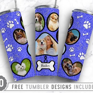20oz Dog Paw Photo Frame Skinny Tumbler Sublimation Png, Dog Memorial Picture, Collage, Glitter, Png, Straight &Tapered Tumbler Png Design