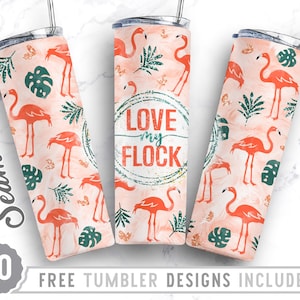 Bundle 20oz Skinny Tumbler Design Sublimation Template Flamingo, Flamingo Png,Love My Flock Png, Wrap Sublimation Straight&Tapered Tumbler