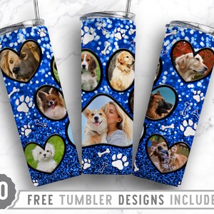 20oz Dog Paw Photo Frame Skinny Tumbler Sublimation Png, Dog Loss Picture, Collage, Glitter,Sublimation,Straight &Tapered Tumbler Png Design