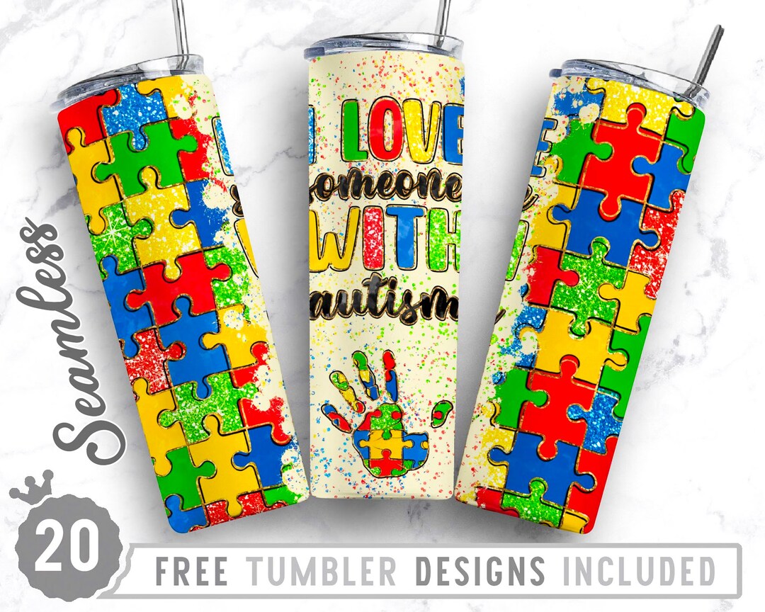 Autism Awareness 20oz Skinny Tumbler Wrap Design, Different is Beautiful, Puzzle Ribbon