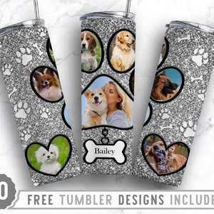 20oz Dog Paw Photo Frame Skinny Tumbler Sublimation Png, Fur Mom Picture, Collage, Glitter, Sublimation,Straight &Tapered Tumbler Png Design