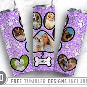 20oz Dog Paw Photo Frame Skinny Tumbler Sublimation Png, Fur Mom Picture, Collage, Glitter, Sublimation,Straight &Tapered Tumbler Png Design