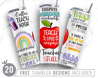 20oz Skinny Tumbler Design Sublimation Template Teacher, Coffee, Teach Repeat, Chaos Coordinator, Wrap Sublimation Straight&Tapered Tumbler