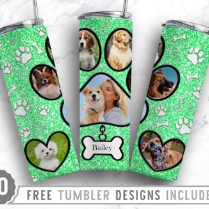 20oz Dog Paw Photo Frame Skinny Tumbler Sublimation Png, Fur Mom Picture, Collage, Glitter, Sublimation,Straight &Tapered Tumbler Png Design
