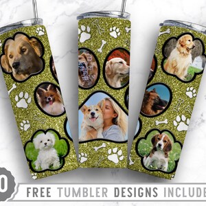 20oz Dog Paw Photo Frame Skinny Tumbler Sublimation Png, Dog Picture Mom, Collage, Glitter, Sublimation,Straight &Tapered Tumbler Png Design