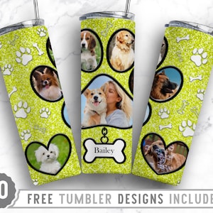 20oz Dog Paw Photo Frame Skinny Tumbler Sublimation Png, Fur Mom Picture, Collage, Glitter, Sublimation,Straight &Tapered Tumbler Png Design