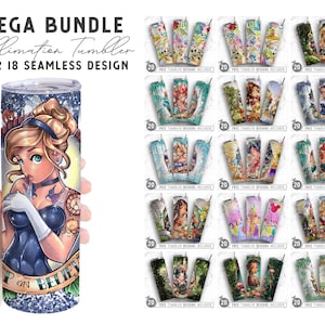 Big Princess Bundle, 18 20oz Birthday Skinny Tumbler Sublimation Png, Cartoon, Anime, Love, Character, Png, Straight & Tapered Tumbler Png Design