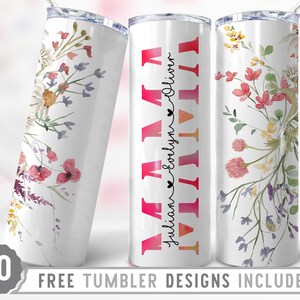 20oz Mama Skinny Tumbler Sublimación Png, Mamá, Día de la Madre, Rosas, Flores, Groovy, Boho, Floral, Png, Vaso Recto y Cónico Diseño Png