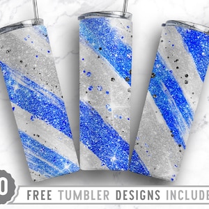 20oz Milkyway Blue Silver Skinny Tumbler Sublimation Png, Marble, Faux Glitter, Ombre,Agate,Sublimation,Straight &Tapered Tumbler Png Design