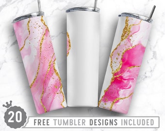 20oz Milkyway Pink Agate Skinny Tumbler Sublimation Png, Marble, Faux Glitter, Ombre, Agate,Sublimation,Straight &Tapered Tumbler Png Design