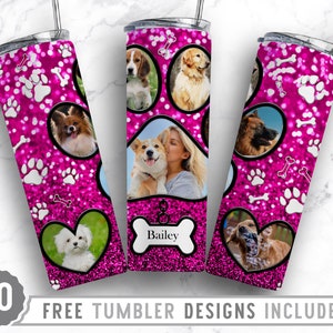 20oz Dog Paw Photo Frame Skinny Tumbler Sublimation Png, Fur Mama Picture, Collage, Glitter,Sublimation,Straight &Tapered Tumbler Png Design