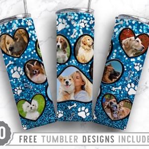 20oz Dog Paw Photo Frame Skinny Tumbler Sublimation Png, Dog Picture Mama, Collage, Glitter,Sublimation,Straight &Tapered Tumbler Png Design
