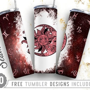 20oz Skinny Tumbler Design Sublimation Template Celestial Zodiac, Sun Moon Astrology , Zodiac, Wrap Sublimation Straight&Tapered Tumbler,Png