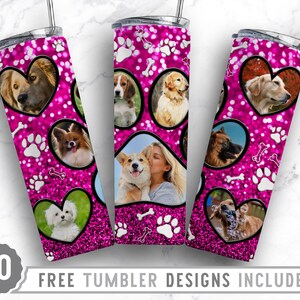 20oz Dog Paw Photo Frame Skinny Tumbler Sublimation Png, Dog Loss Picture, Collage, Glitter,Sublimation,Straight &Tapered Tumbler Png Design