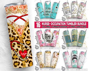 Big Nurse Bundle, 16 20oz Nurse Life Skinny Tumbler Sublimation Png, Nurse, Sunflower, Leopard, Nurse Appreciation,Straight &Tapered Tumbler