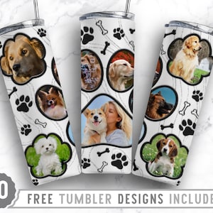 20oz Dog Paw Photo Frame Skinny Tumbler Sublimation Png, Fur Mom Picture, Collage, Glitter, Sublimation,Straight &Tapered Tumbler Png Design