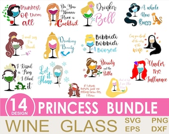 Princess Wine Glass Svg Bundle,Princess Svg,Princess Wine Glass Svg,Mermaid Svg,Anna Svg,Frozen Svg,Elsa Svg,Instant Download,Svg For Cricut