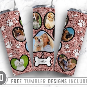 20oz Dog Paw Photo Frame Skinny Tumbler Sublimation Png, Fur Mama Picture, Collage, Glitter,Sublimation,Straight &Tapered Tumbler Png Design